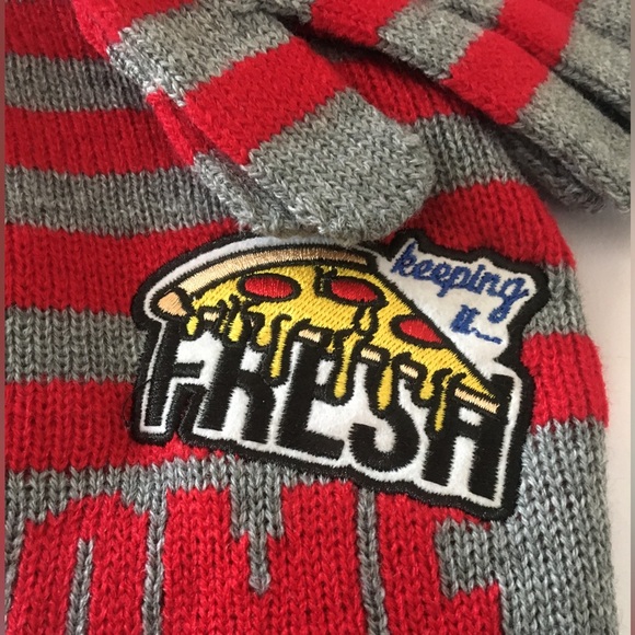 2 Beanie & Glove Sets, Fleece Lined, Awesome, Dude, Red Black - Picture 3 of 6